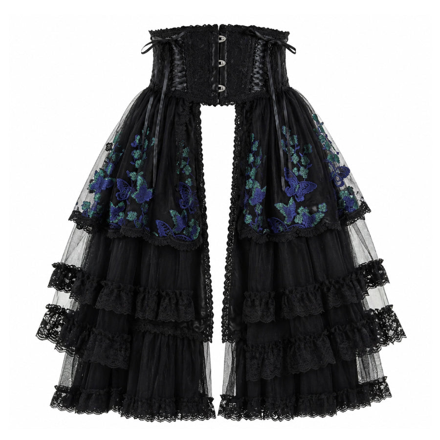 MIDNIGHT BUTTERFLY LACE TAIL VERY SHORT CORSET(BLACK × GREEN)