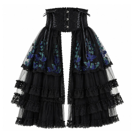 MIDNIGHT BUTTERFLY LACE TAIL VERY SHORT CORSET(BLACK × GREEN)