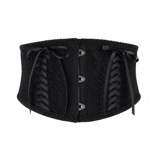 DOUBLE LACE UP VERY SHORT CORSET (BLACK × BLACK)