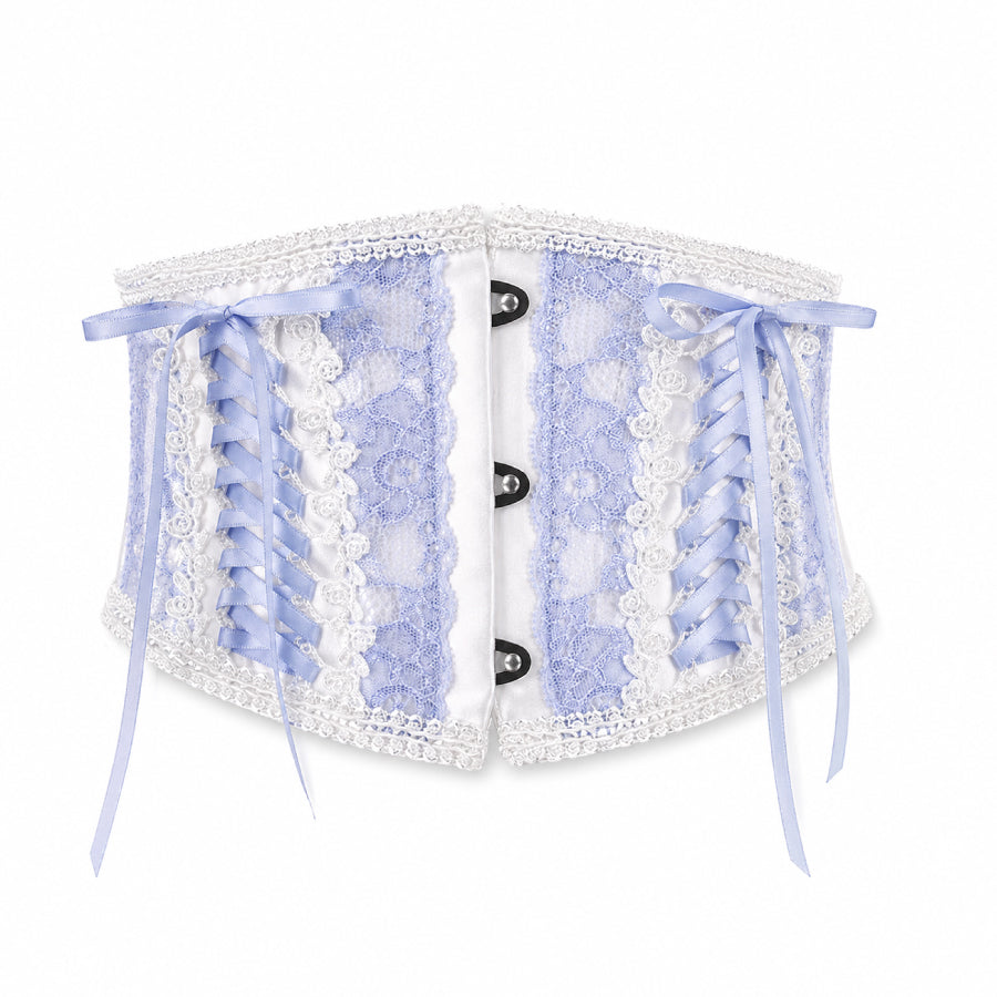 LACE UP  VERY SHORT CORSET (WHITE x LIGHT BLUE)