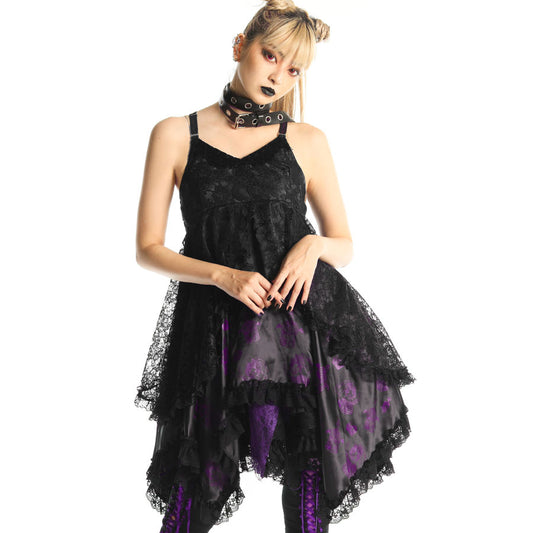 H＆A印刷Babydoll哥特式连衣裙（黑色X紫色）