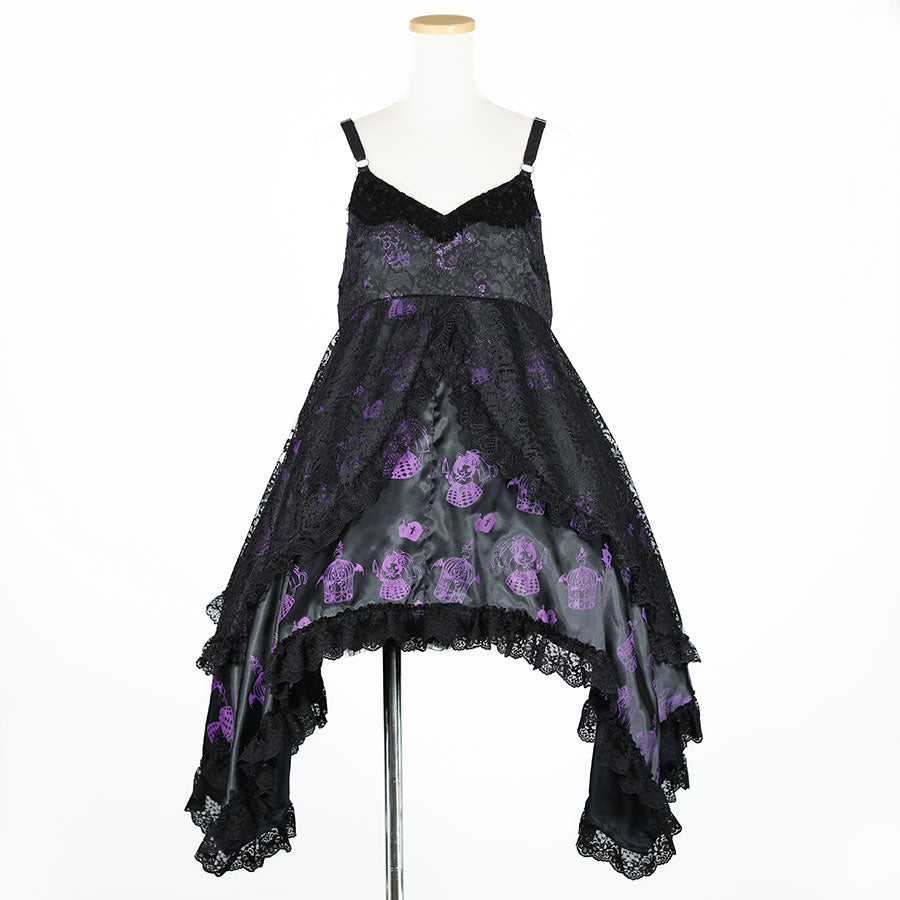 H&A PRINT BABYDOLL GOTHIC DRESS(BLACK x PURPLE)