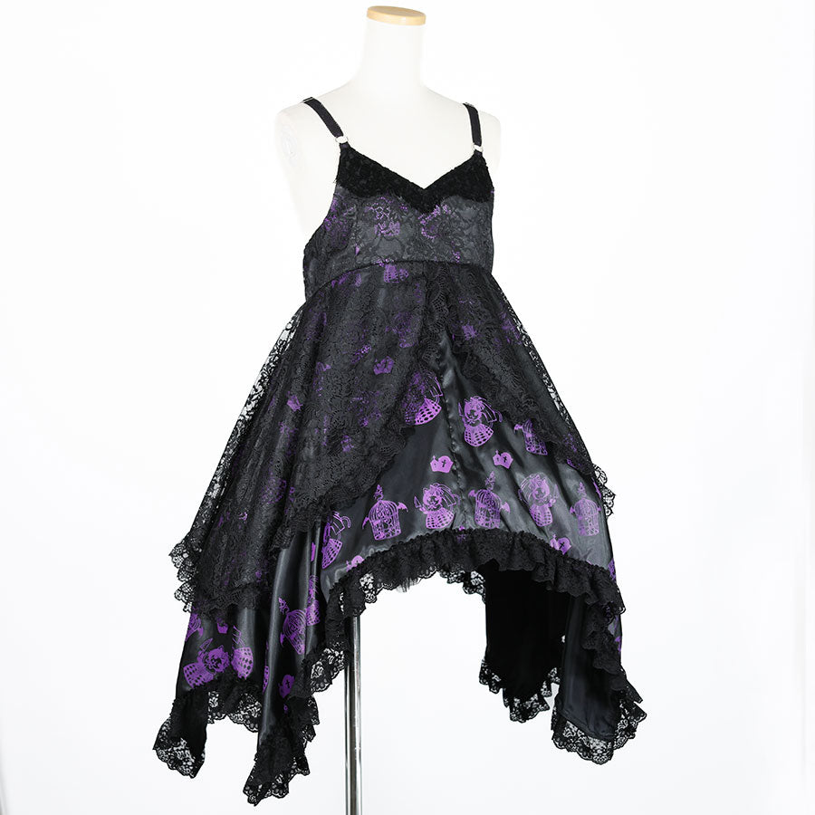 H&A PRINT BABYDOLL GOTHIC DRESS(BLACK x PURPLE)