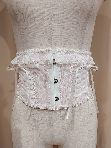 LACE UP VERY SHORT CORSET(WHITE × PINK)