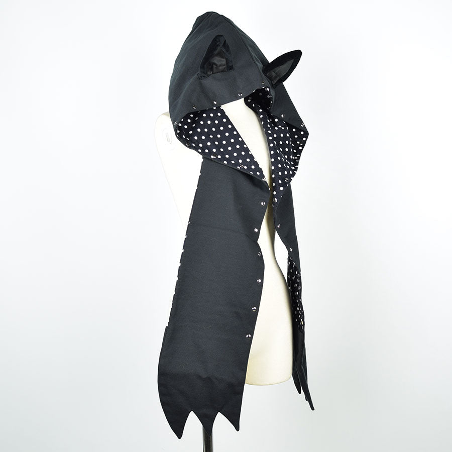 H＆A猫耳帽衫围巾（黑色X白点）