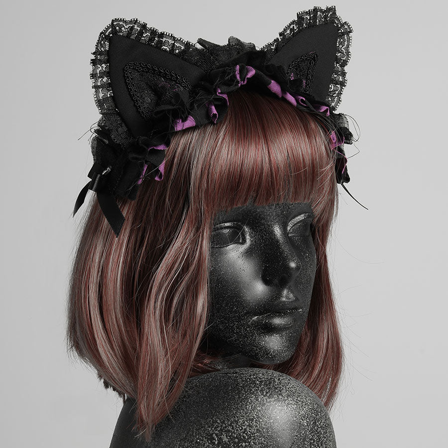 H&A Cat Ears Head Dress (Black x Purple-Stripe)