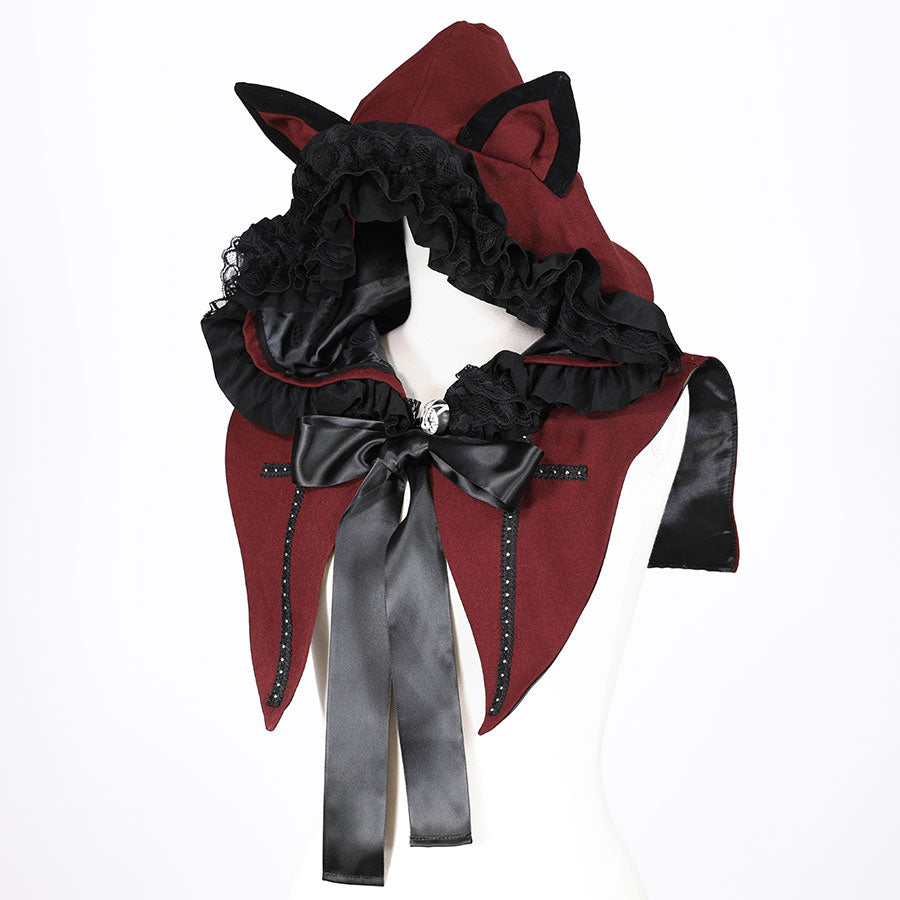 H&A CAT EARS HOOD MINI CAPE(BLACK x RED)