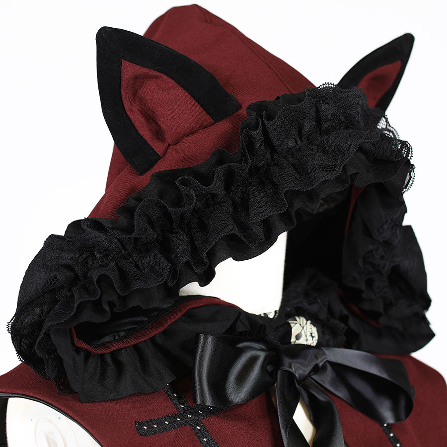 H&A CAT EARS HOOD MINI CAPE(BLACK x RED)