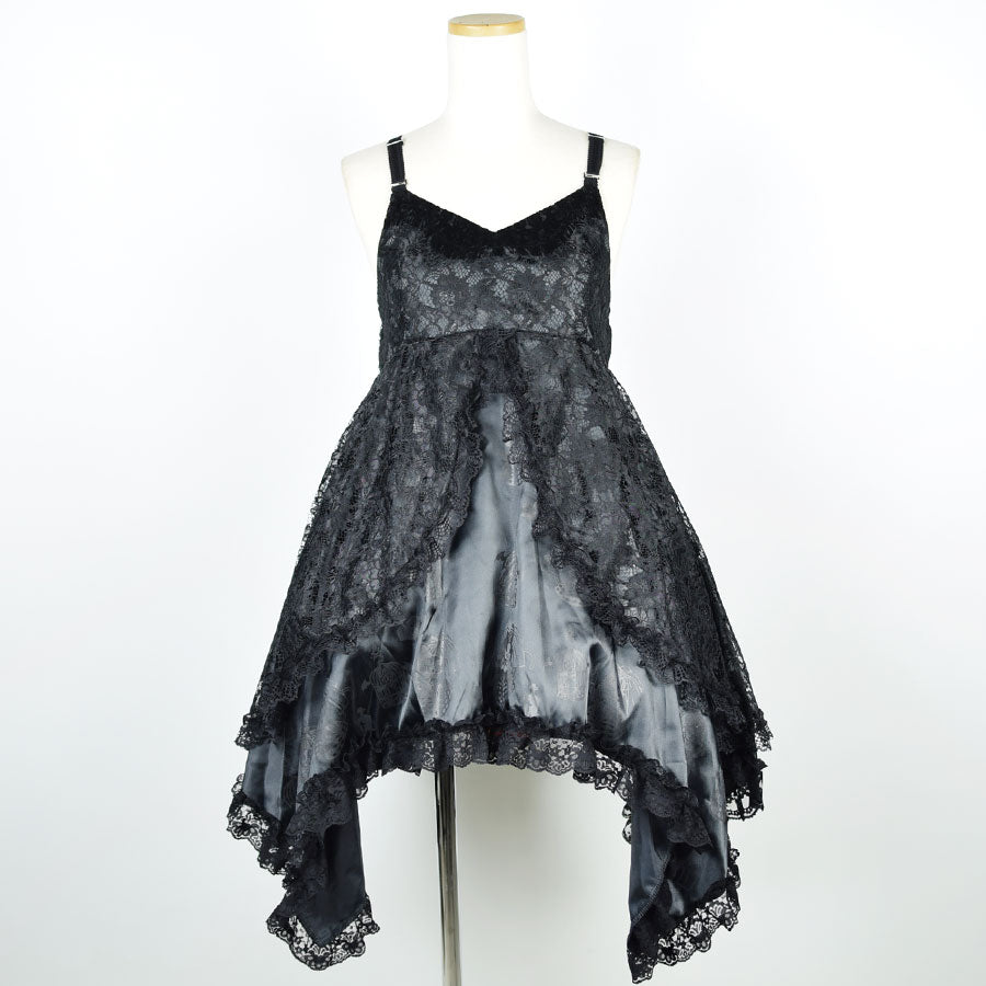 H&A PRINT BABYDOLL GOTHIC DRESS(BLACK x BLACK)