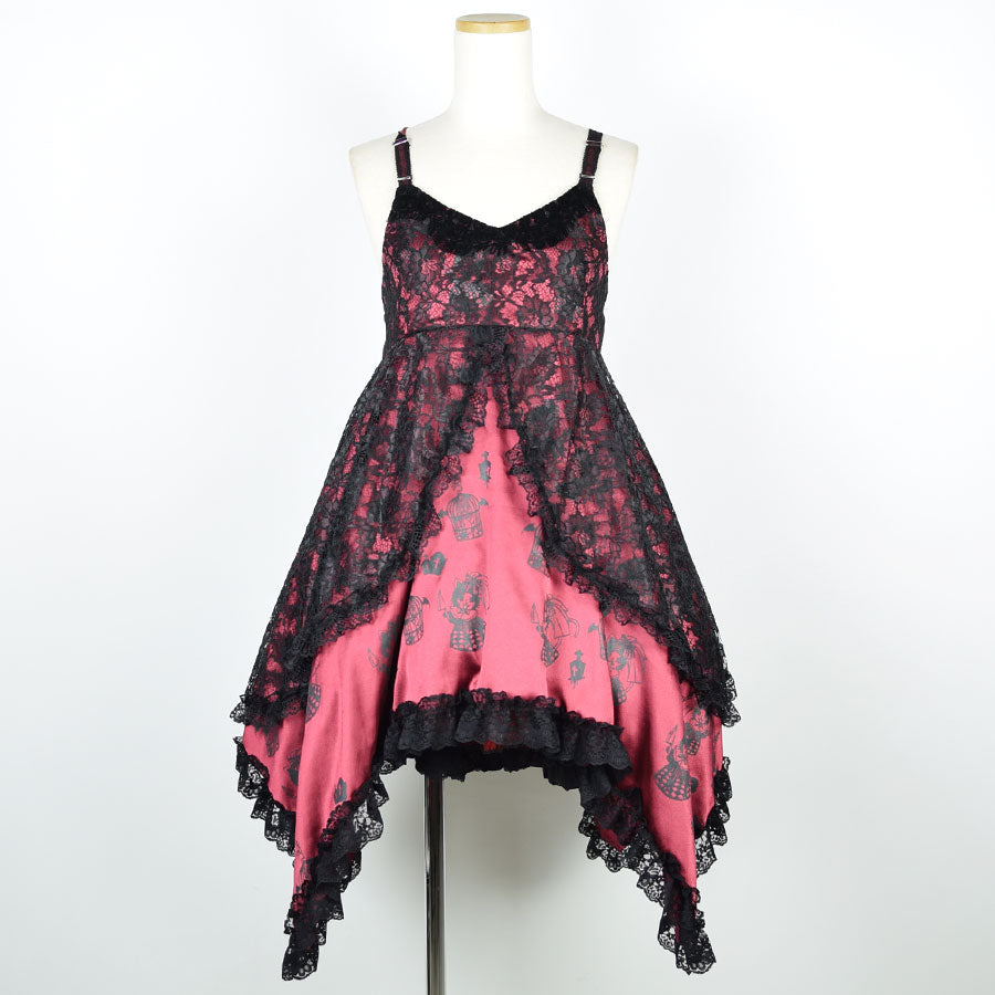 H&A PRINT BABYDOLL GOTHIC DRESS(RED x BLACK)