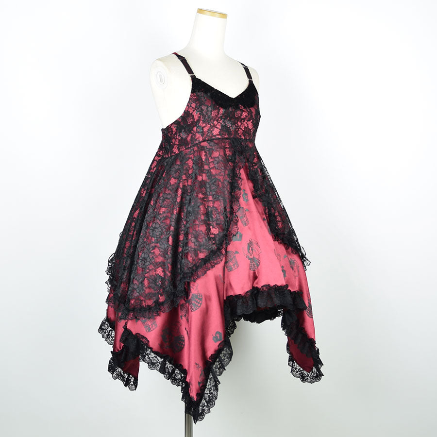 H&A PRINT BABYDOLL GOTHIC DRESS(RED x BLACK)