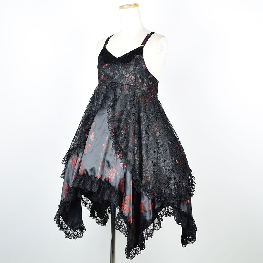 H&A PRINT BABYDOLL GOTHIC DRESS(BLACK x RED)