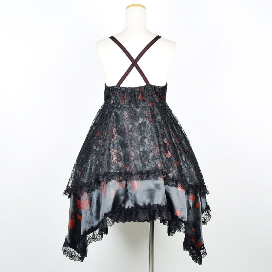 H&A PRINT BABYDOLL GOTHIC DRESS(BLACK x RED)