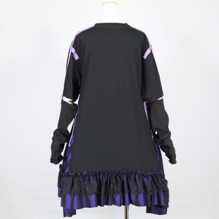 H&A SIDE CROSS DRESS (BLACK x PURPLE)