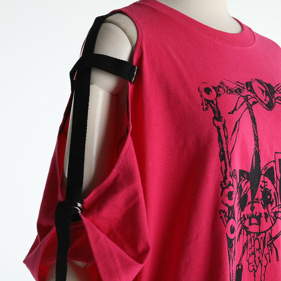H＆A印刷和侧面交叉肩膀大型T恤（粉红色）