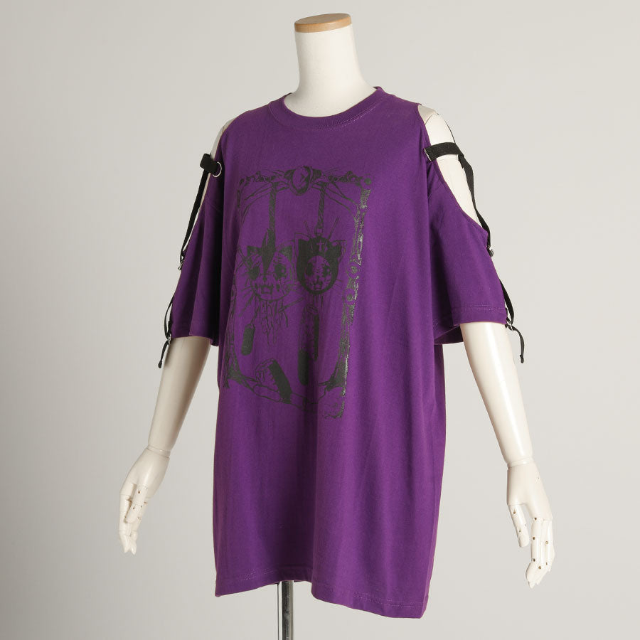 H＆A印刷和侧面交叉肩部大T恤（紫色）XL