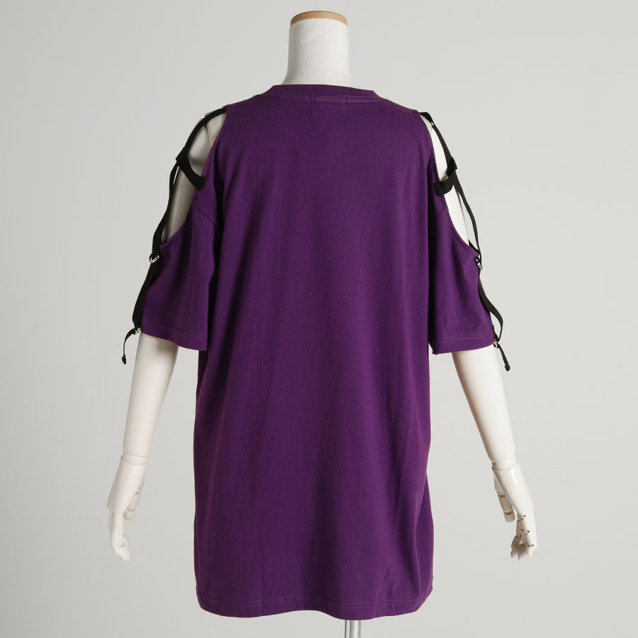 H＆A印刷和侧面交叉肩部大T恤（紫色）XL
