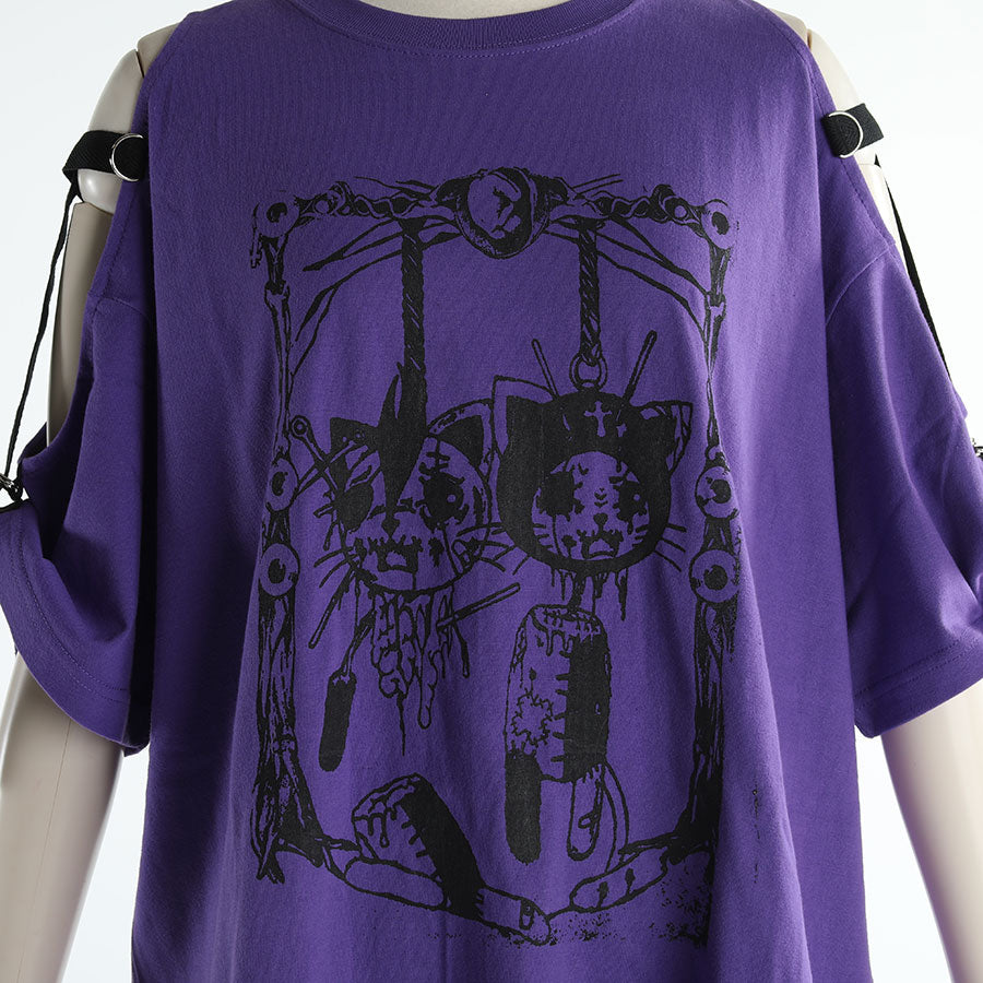 H＆A印刷品和侧面交叉肩膀大型T恤（紫色）