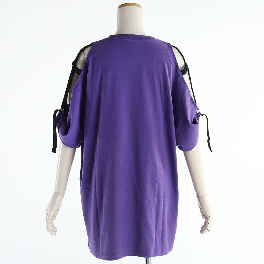 H＆A印刷品和侧面交叉肩膀大型T恤（紫色）