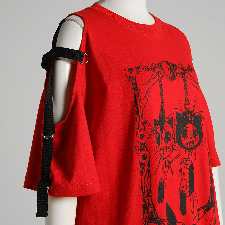 H＆A印刷和侧面交叉肩部大T恤（红色）XL