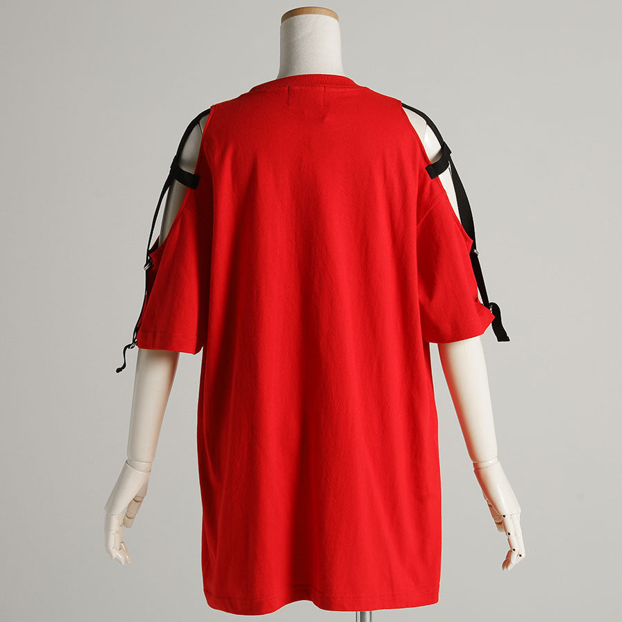 H＆A印刷和侧面交叉肩部大T恤（红色）XL
