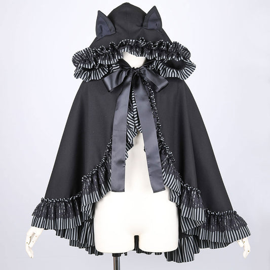 H&A CAT EARS SPRING FRILL CAPE(GRAY x BLACK)