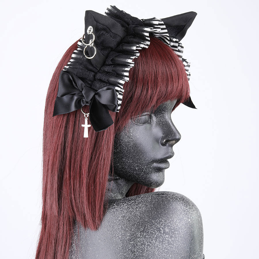H&A CAT EARS EARRINGS HEAD DRESS(BLACK x WHITE)