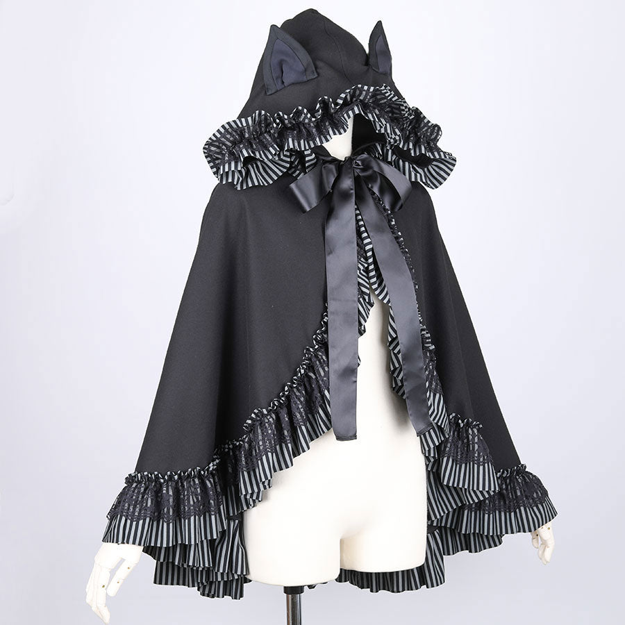 H&A CAT EARS SPRING FRILL CAPE(GRAY x BLACK)