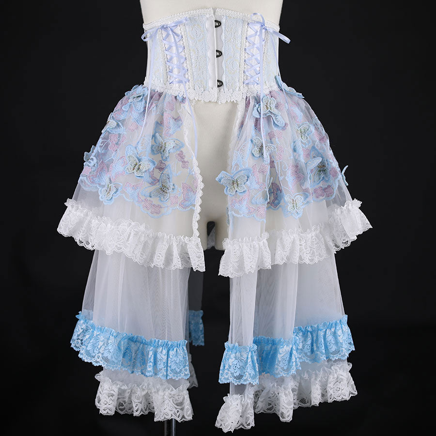 BLUE BUTTERFLY LACE TAIL VERY SHORT CORSET (BLUE)