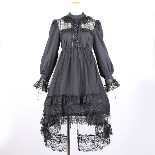 FRONT LACE-UP SLEEVE ONE PIECE(BLACK)
