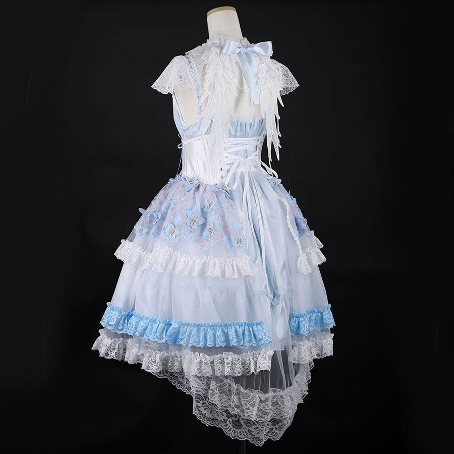 BLUE BUTTERFLY LACE TAIL VERY SHORT CORSET (BLUE)