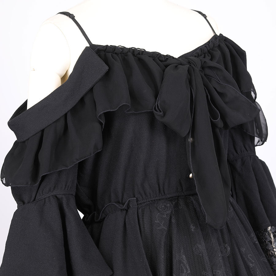 Midnight Ball Princess Sleeve Dress(BLACK)
