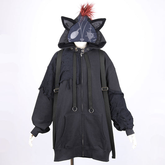 HANGRY DAMAGE PARKA (BLACK x RED)