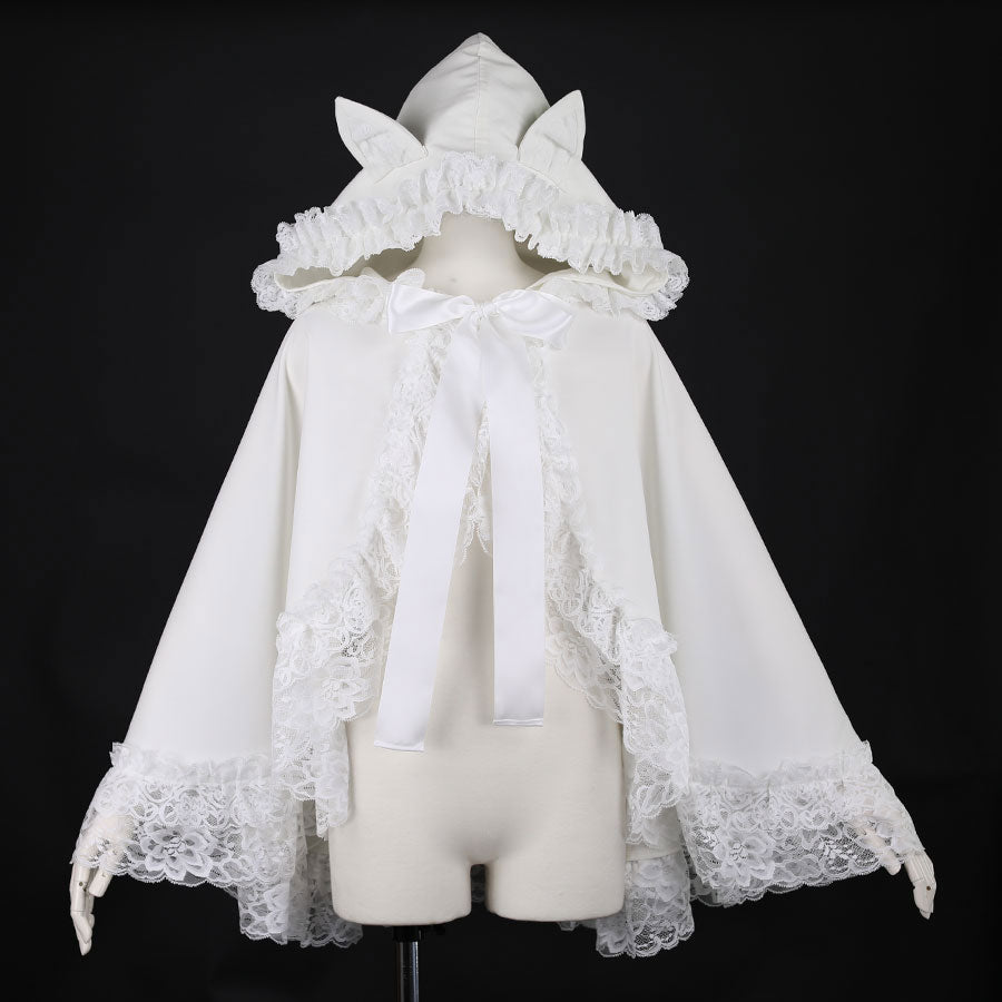 H&A CAT EARS SPRING FRILL CAPE (WHITE × WHITE)