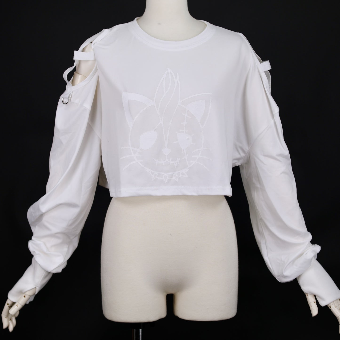 Hangry Print Shoulder Cross T-Shirt(WHITE x WHITE)