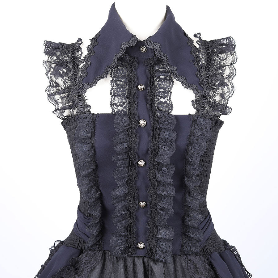 2way Neck Design Bustle Dress (Black)