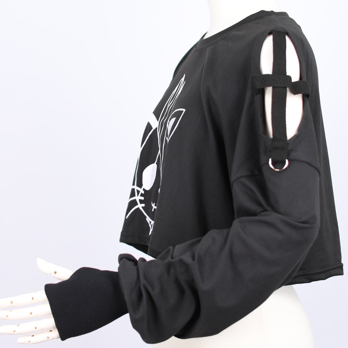 Hangry Print Shoulder Cross T-Shirt(BLACK x WHITE)