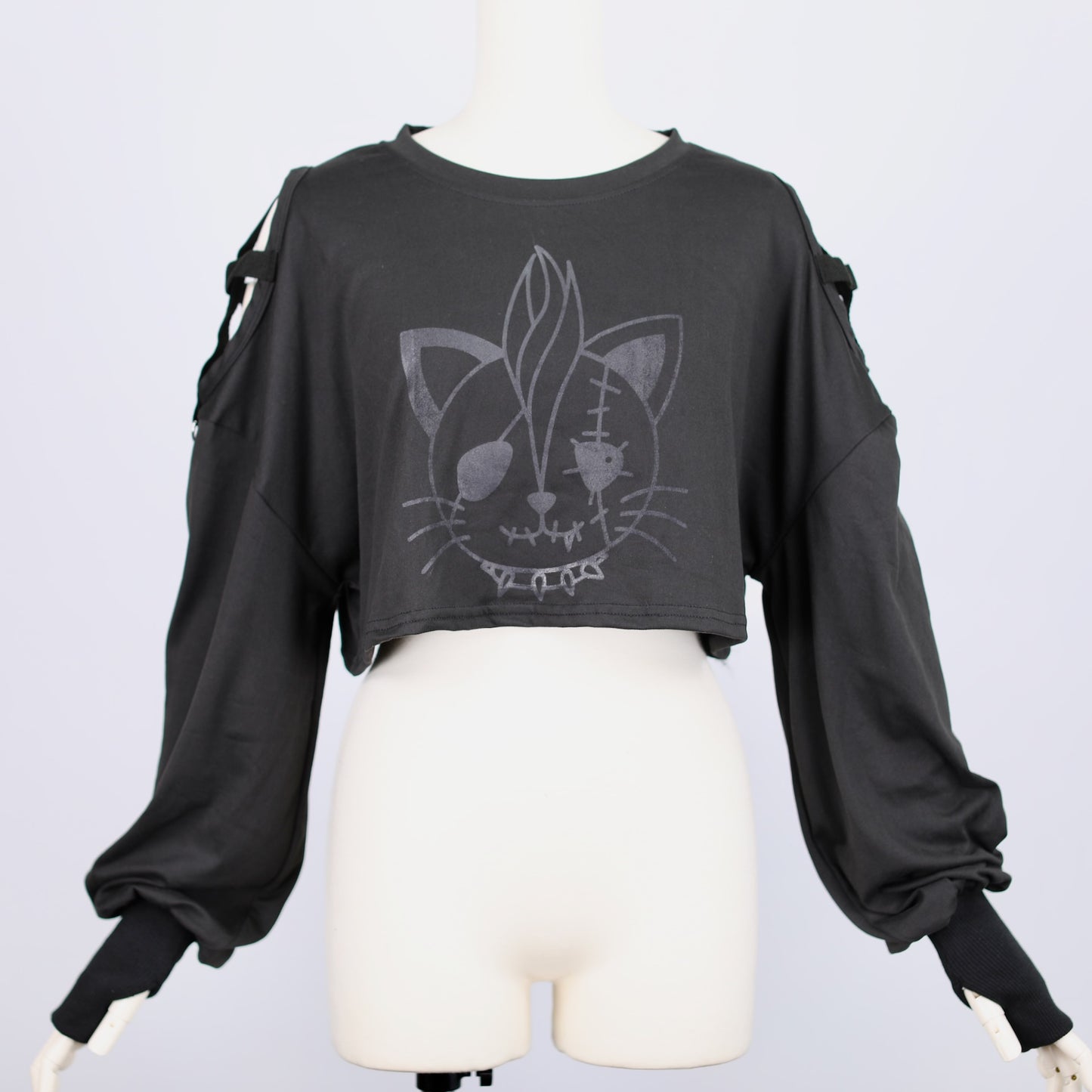 Hangry Print Shoulder Cross T-Shirt(BLACK x GRAY)