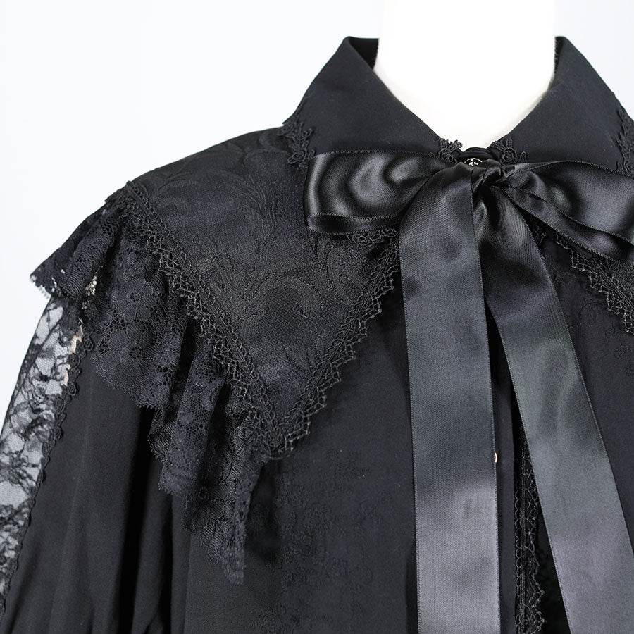 DOUBLE COLLAR PRINCEES SLEEVE BLOUSE(BLACK)