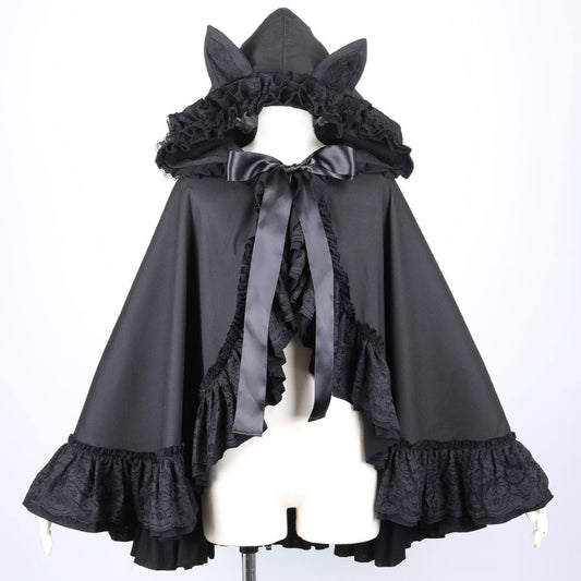 H&A CAT EARS SPRING FRILL CAPE(BLACK)
