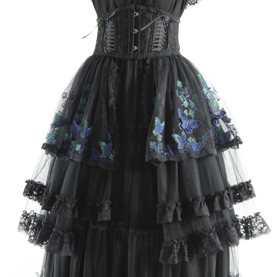 MIDNIGHT BUTTERFLY LACE TAIL VERY SHORT CORSET(BLACK × GREEN)