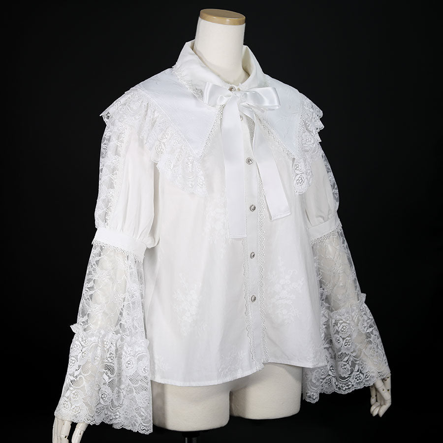 DOUBLE COLLAR PRINCEES SLEEVE BLOUSE(WHITE)