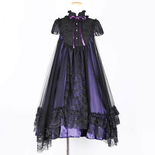 刺绣天使翼连衣裙（黑色X紫色）