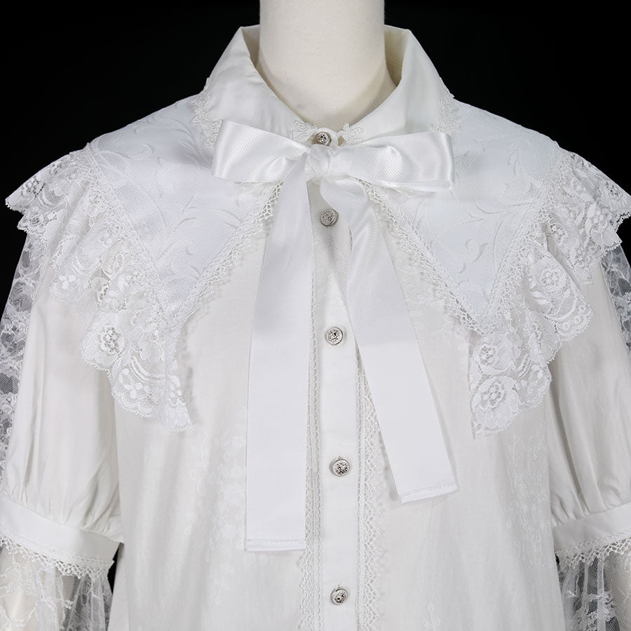 DOUBLE COLLAR PRINCEES SLEEVE BLOUSE(WHITE)