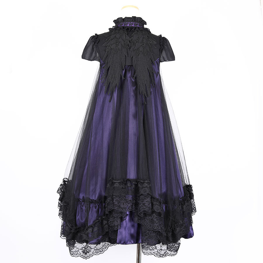刺绣天使翼连衣裙（黑色X紫色）