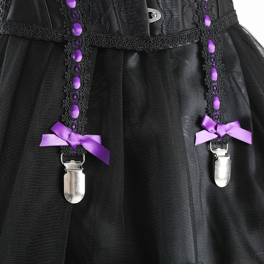 吊带皮带很短的紧身胸衣（黑色X紫色）
