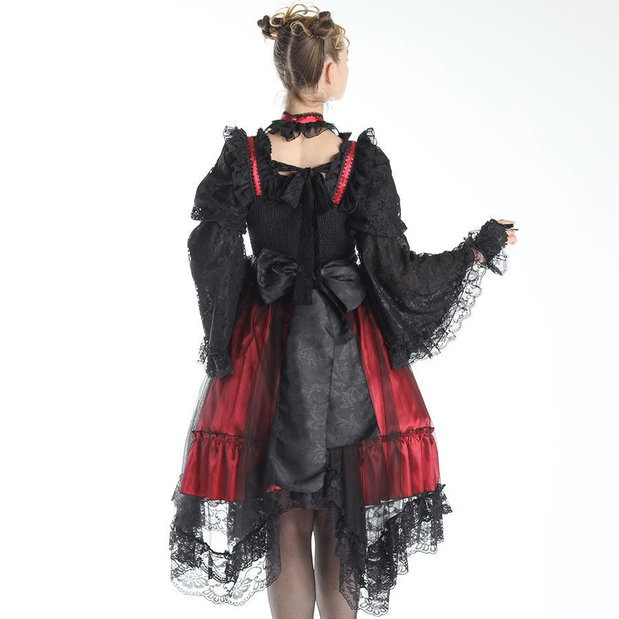 CHEST CROSS CHOKER DRESS(BLACK × RED)