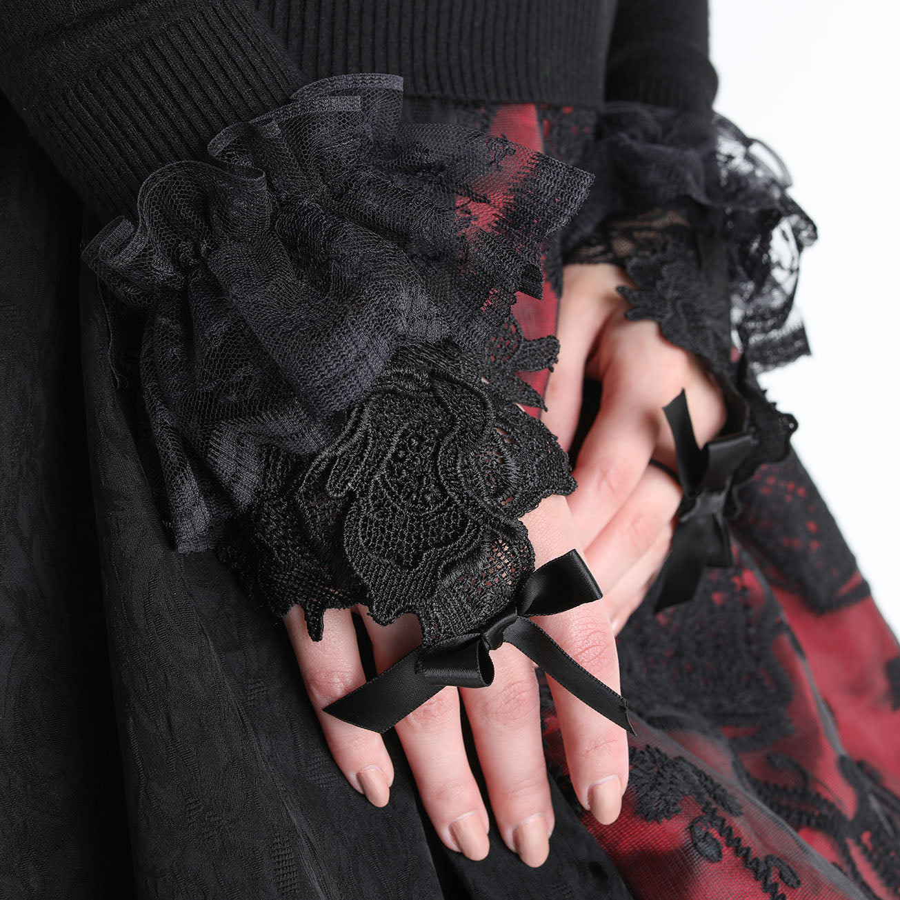 玫瑰刺绣手面纱（黑色）