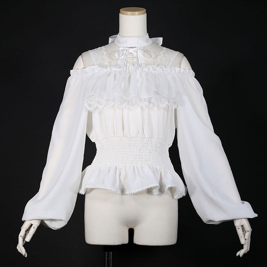 LACE UP OVER OFF SHOULDER BLOUSE (WHITE)
