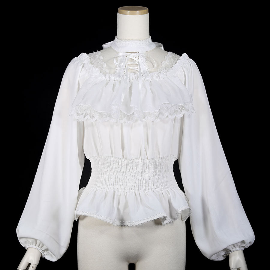LACE UP OVER OFF SHOULDER BLOUSE (WHITE)